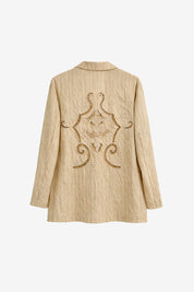 PINSTRIPE BLAZER WITH OPEN-BACK DETAILS - CAMEL