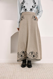 FALDA MIDI CUADROS BORDADOS - IVORY