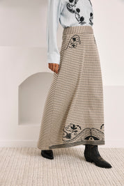 FALDA MIDI CUADROS BORDADOS - IVORY