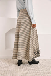 FALDA MIDI CUADROS BORDADOS - IVORY