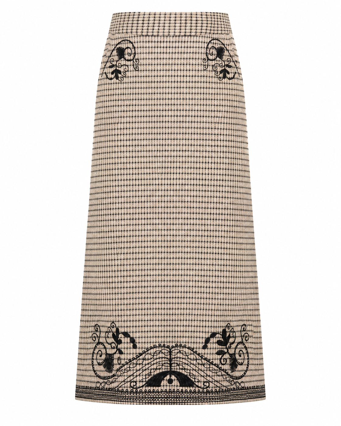 EMBROIDERED PLAID MIDI SKIRT - IVORY