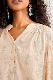 EMBROIDERED PALM TREE BLOUSE - OFF-WHITE
