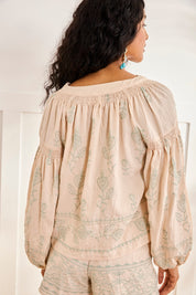 EMBROIDERED PALM TREE BLOUSE - OFF-WHITE