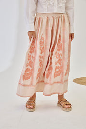 Embroidered Godets Skirt - Coral