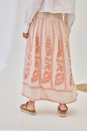 Embroidered Godets Skirt - Coral