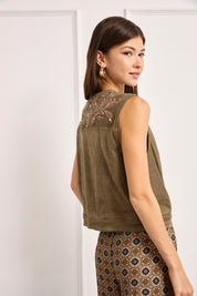 FAUX SUEDE STUDDED VEST - KHAKI - KHAKI