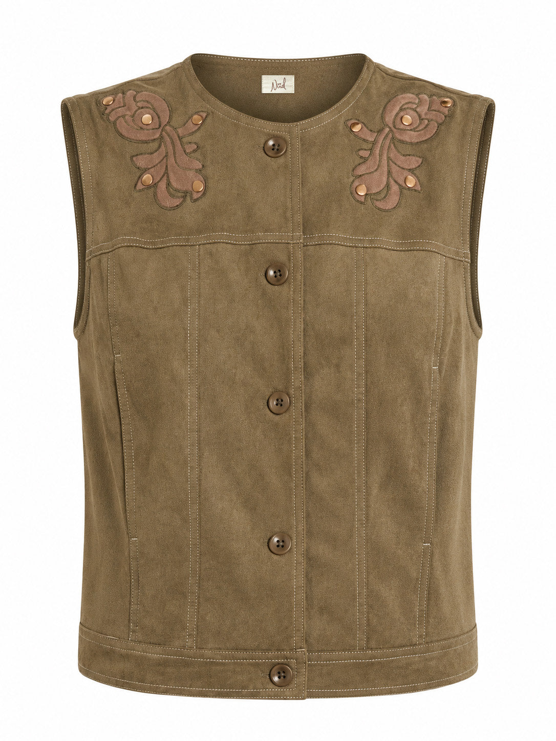 FAUX SUEDE STUDDED VEST - KHAKI - KHAKI