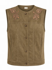 FAUX SUEDE STUDDED VEST - KHAKI - KHAKI