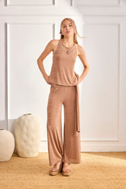 TOP CROSSED RING STRAPS - CAMEL