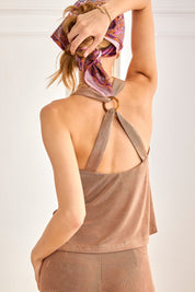 TOP CROSSED RING STRAPS - CAMEL