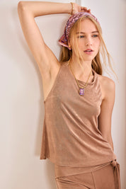 TOP CROSSED RING STRAPS - CAMEL