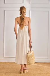 SMOKED HALTER DRESS WITH STONES - RAW