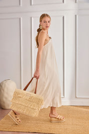 SMOKED HALTER DRESS WITH STONES - RAW