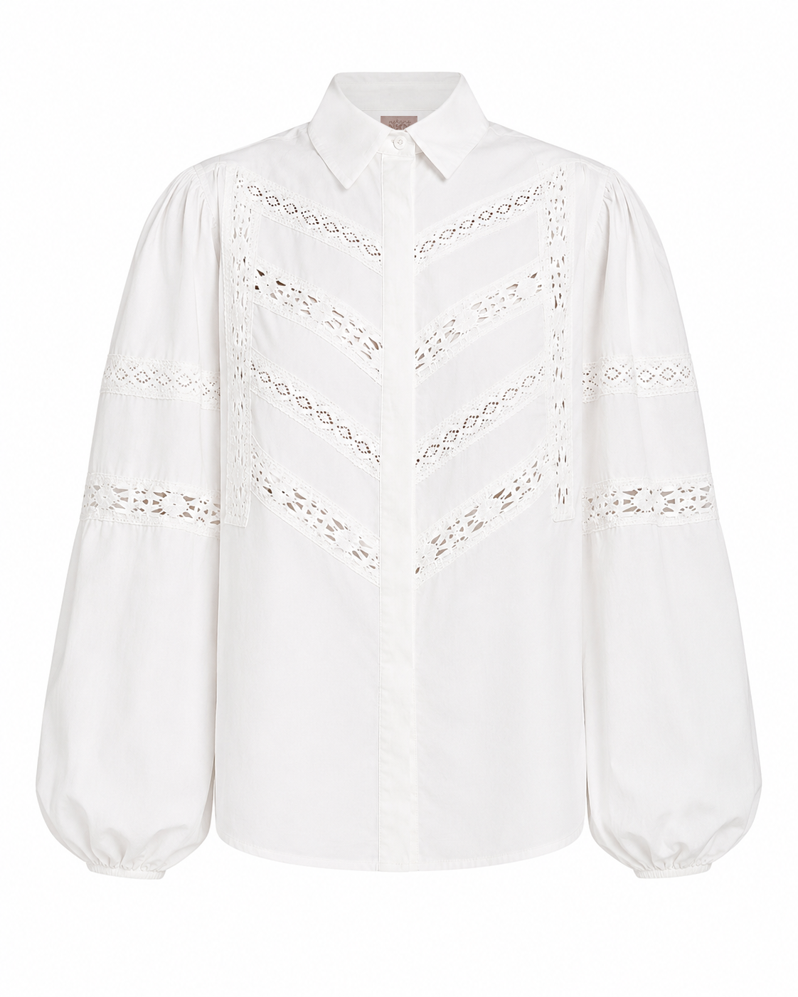 EMBROIDERED BLOUSE WITH PUFF SLEEVES - WHITE - WHITE