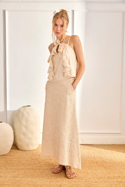 HALTER TOP WITH FLORAL AND RUFFLES - RAW