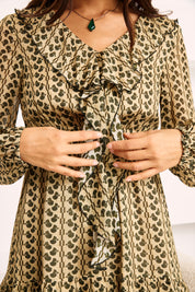 VESTIDO CORTO ESTAMPADO RETRO - CAQUI