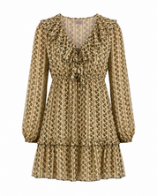 VESTIDO CORTO ESTAMPADO RETRO - CAQUI