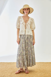 BLUSA FLORES BORDADAS CALADOS Y LAZOS - CRUDO - IVORY