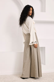 PANTALÓN PALAZZO CUADROS CON BORDADOS  - IVORY