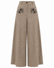 PANTALÓN PALAZZO CUADROS CON BORDADOS  - IVORY