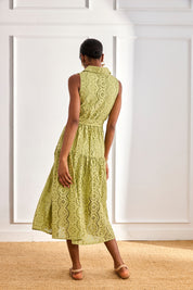 OPEN EMBROIDERY SHIRT DRESS - GREEN