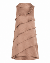 LAYERED RUFFLE SATIN DRESS - CHOCOLATE