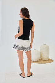 SHORTS LINO CENEFAS BORDADAS - CRUDO