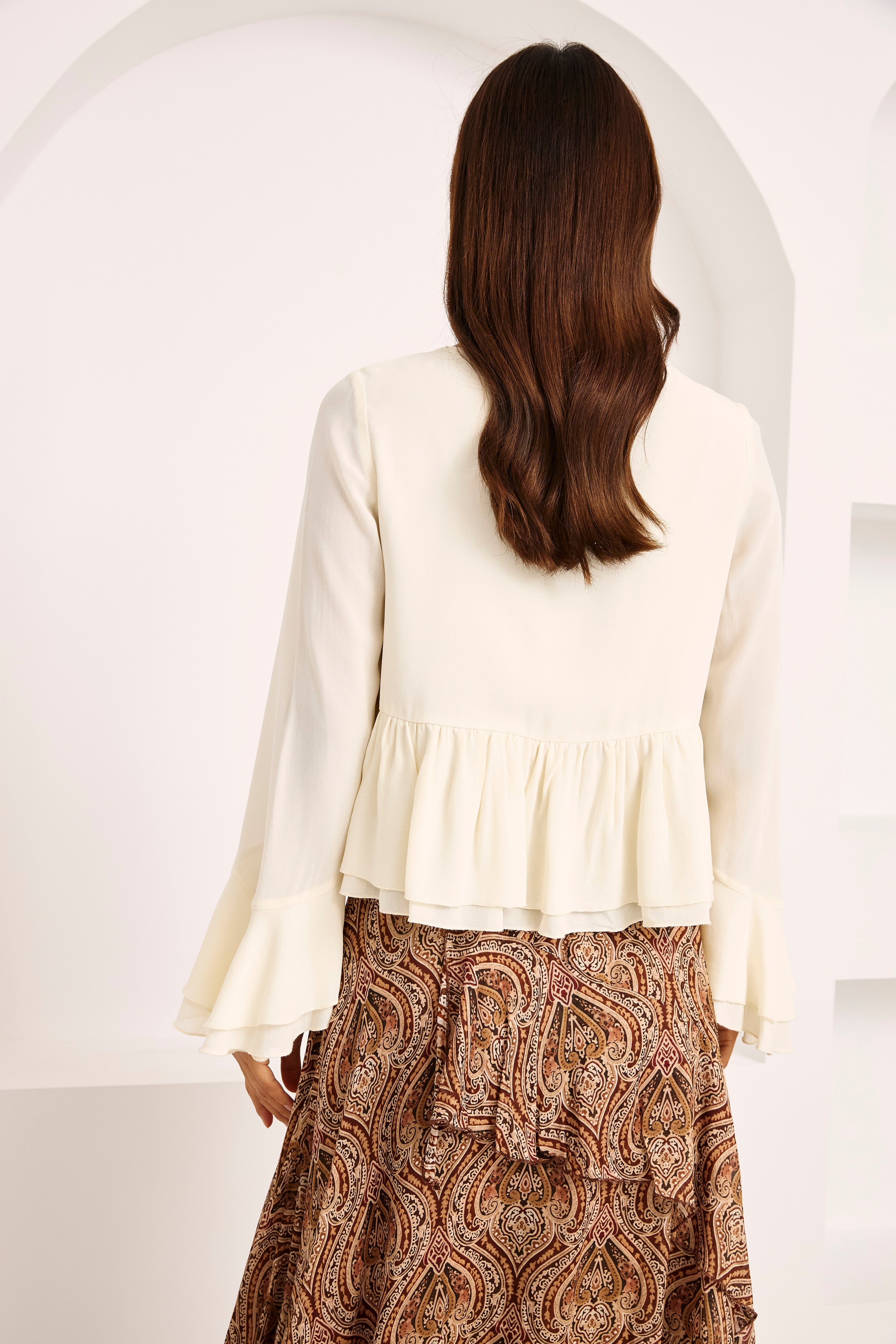 BLUSA VOLANTES Y BORDADOS - IVORY