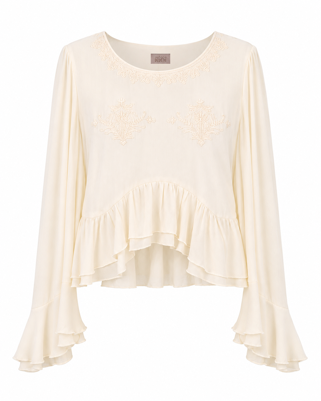 BLUSA VOLANTES Y BORDADOS - IVORY