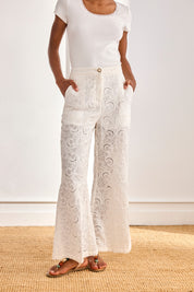 PANTALÓN PAISLEY BORDADO CALADOS - BLANCO