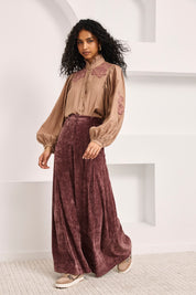 PANTALÓN PALAZZO PINZAS - MAUVE