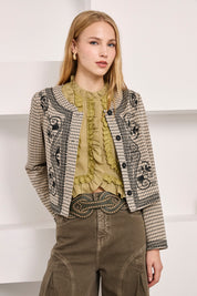 CHAQUETA CUADROS CON BORDADOS - IVORY