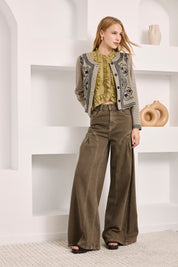 CHAQUETA CUADROS CON BORDADOS - IVORY