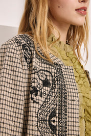 CHAQUETA CUADROS CON BORDADOS - IVORY