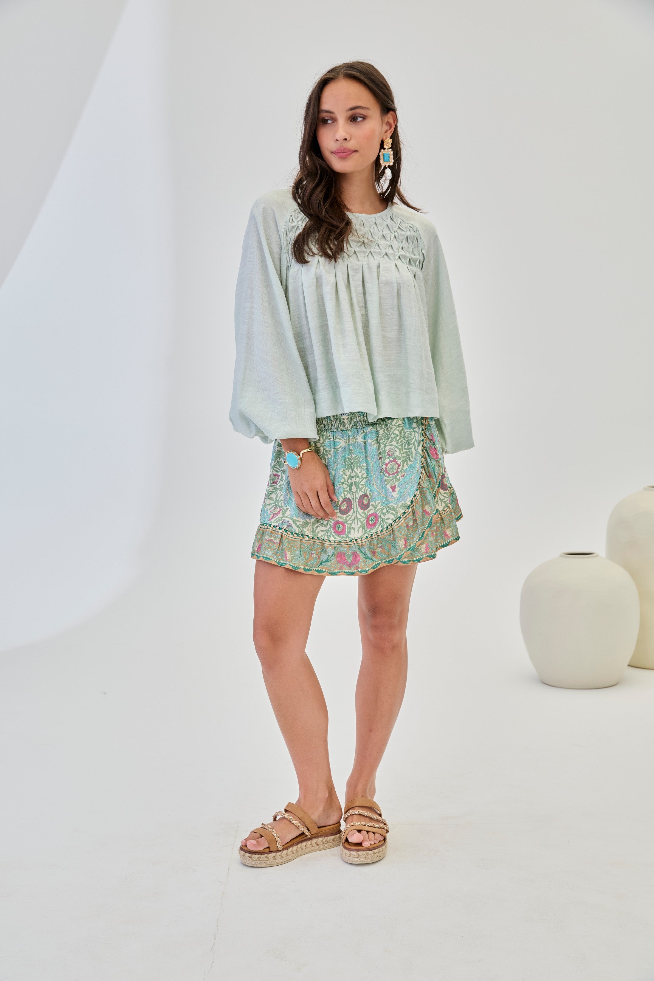 BLUSA PLISADOS GEOMÉTRICOS - AZUL