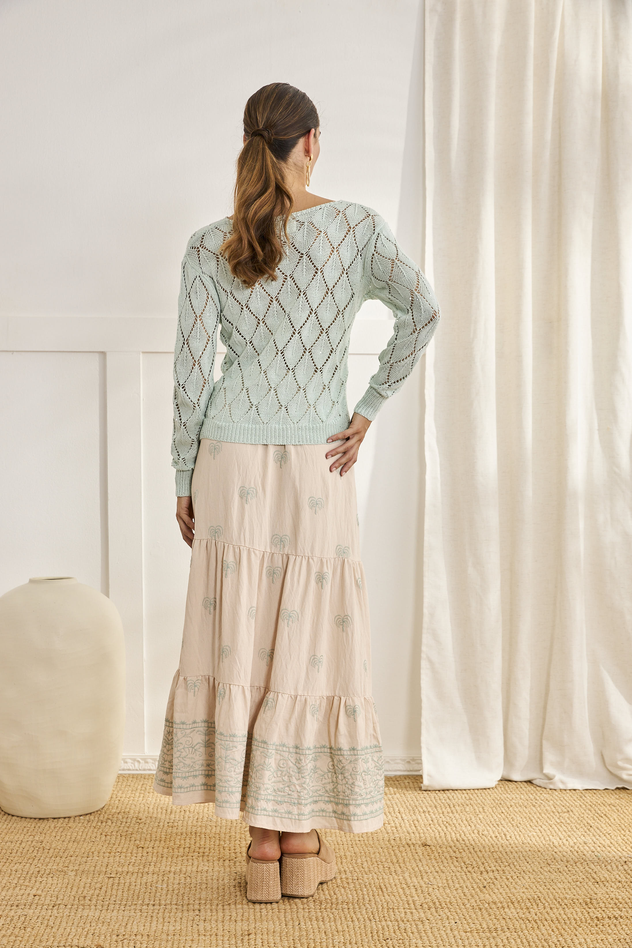 FALDA BORDADOS PALMERAS - CRUDO