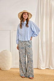 BLUSA MIL RAYAS PLISADOS - AZUL