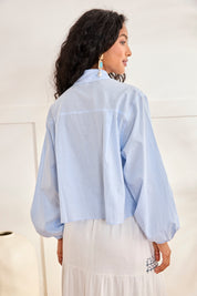 BLUSA MIL RAYAS PLISADOS - AZUL