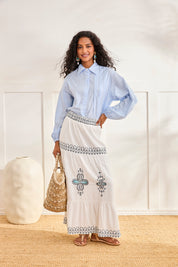 BLUSA MIL RAYAS PLISADOS - AZUL