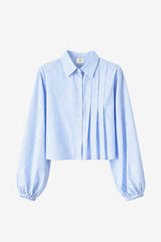 PLEATED STRIPED BLOUSE - BLUE