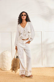 BLUSA CALADA DE LINO - BLANCO