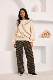 PANTALÓN JACQUARD FLORES HERÁLDICAS - NEGRO