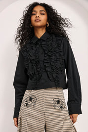 BLUSA CAMISERA VOLANTES - NEGRO