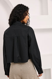 BLUSA CAMISERA VOLANTES - NEGRO