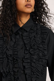 BLUSA CAMISERA VOLANTES - NEGRO