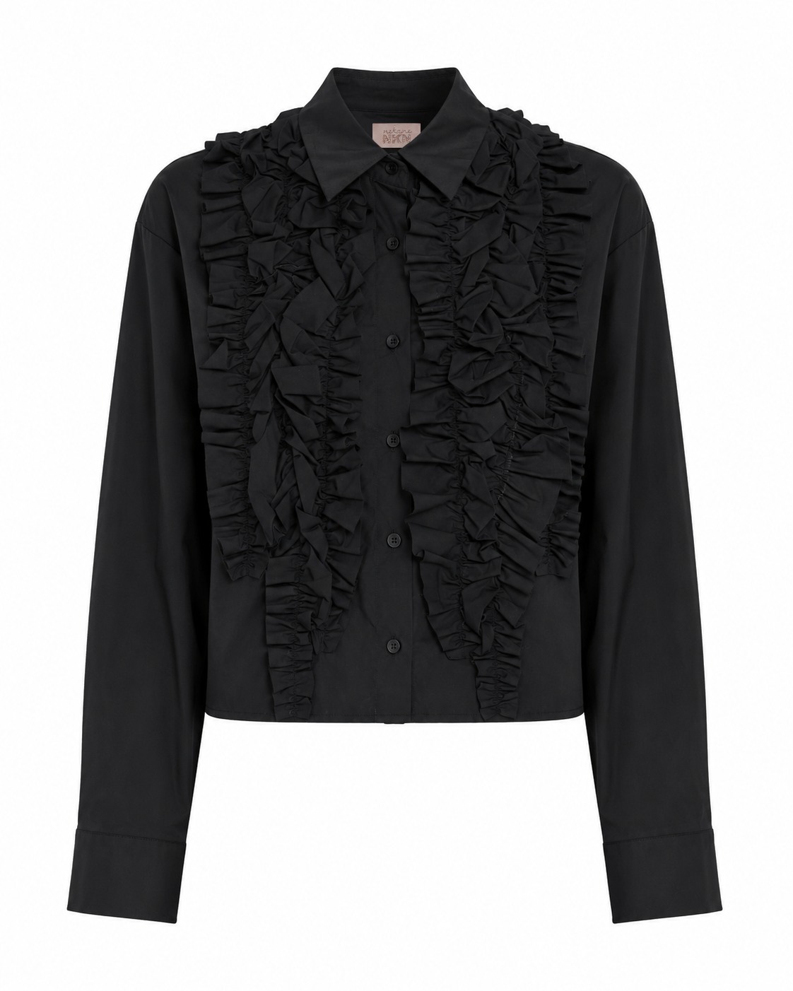 BLUSA CAMISERA VOLANTES - NEGRO