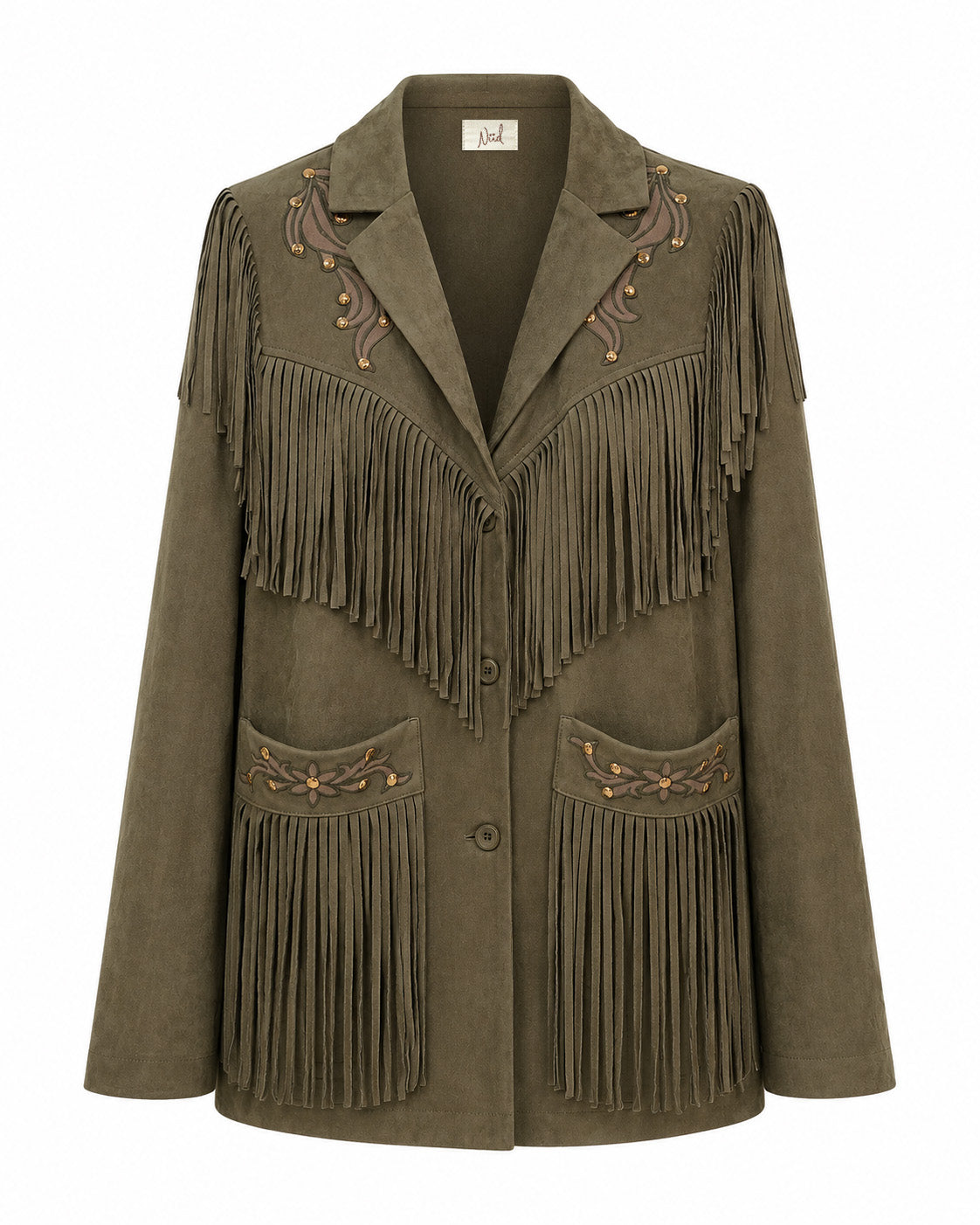 FAUX SUEDE FRINGED JACKET - KHAKI - KHAKI