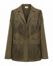 FAUX SUEDE FRINGED JACKET - KHAKI - KHAKI