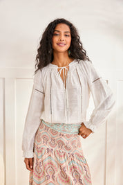 BLUSA CUELLO MAO CALADOS - CRUDO