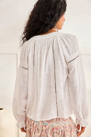 BLUSA CUELLO MAO CALADOS - CRUDO